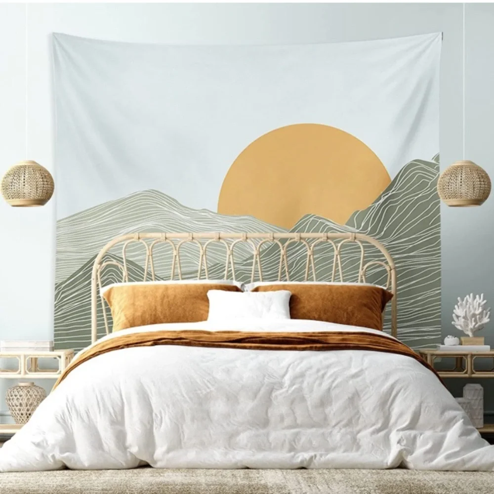 Neutral Mountain Range Sunset/Sunrise Nature Tapestry Wall Art for Room/Outdoors